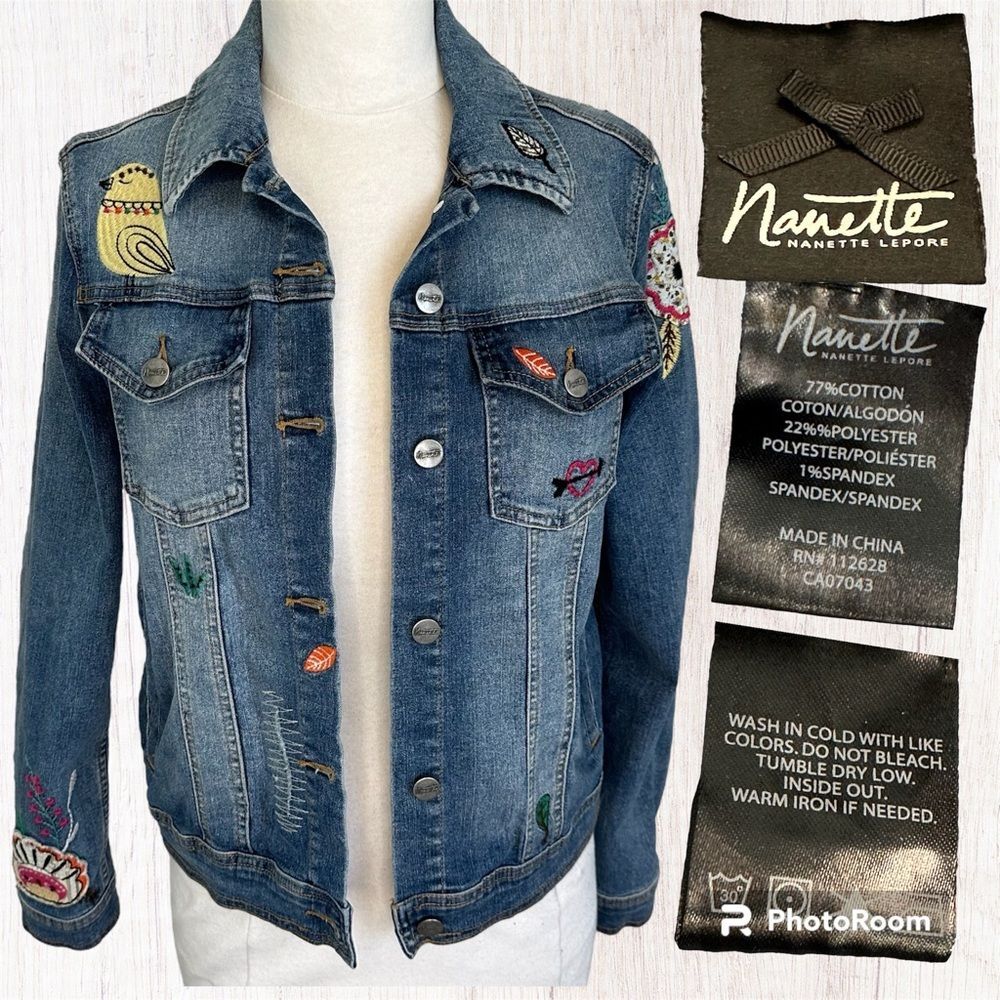 Women’s Nanette Lepore Embroidered Llama, Cactus, Flowers Denim Jacket Sz Sm/Med